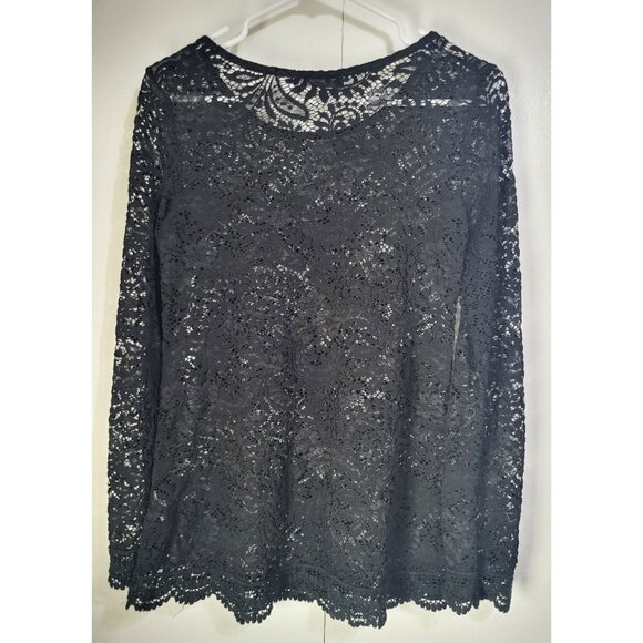 VTG Women's LG Whimsigoth Full Lace Long Sleeve Top Blouse See through y2k black - Picture 2 of 10